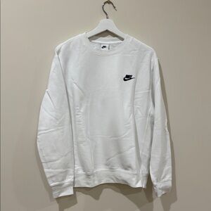 Nike Men's White Crewneck Sweater with Black Logo